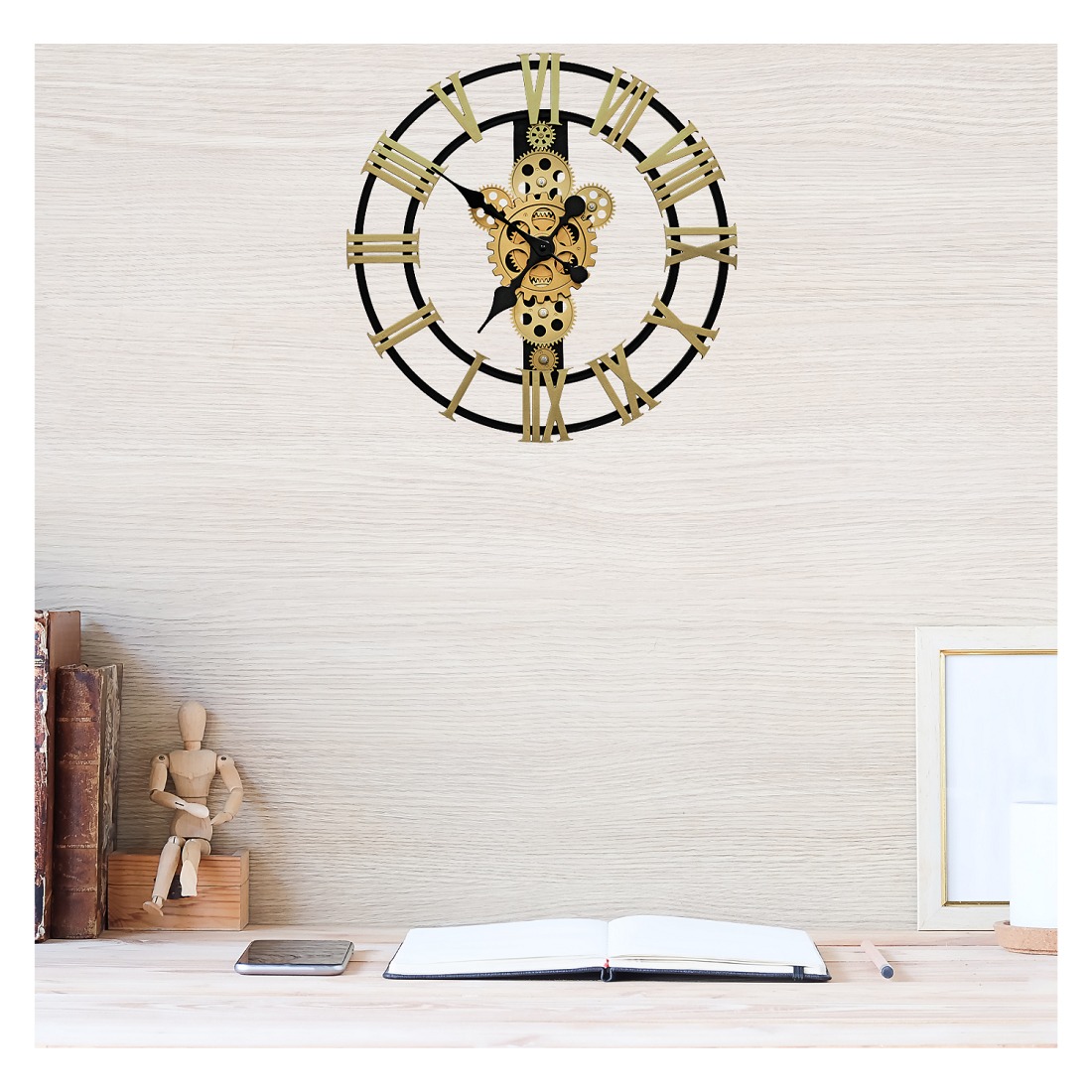 Reloj De Pared Números Romanos Espalda Abierta Elegante-3