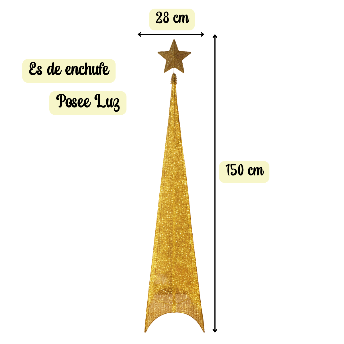 Árbol De Navidad Dorado Modelo Pirámide Luces Led-3