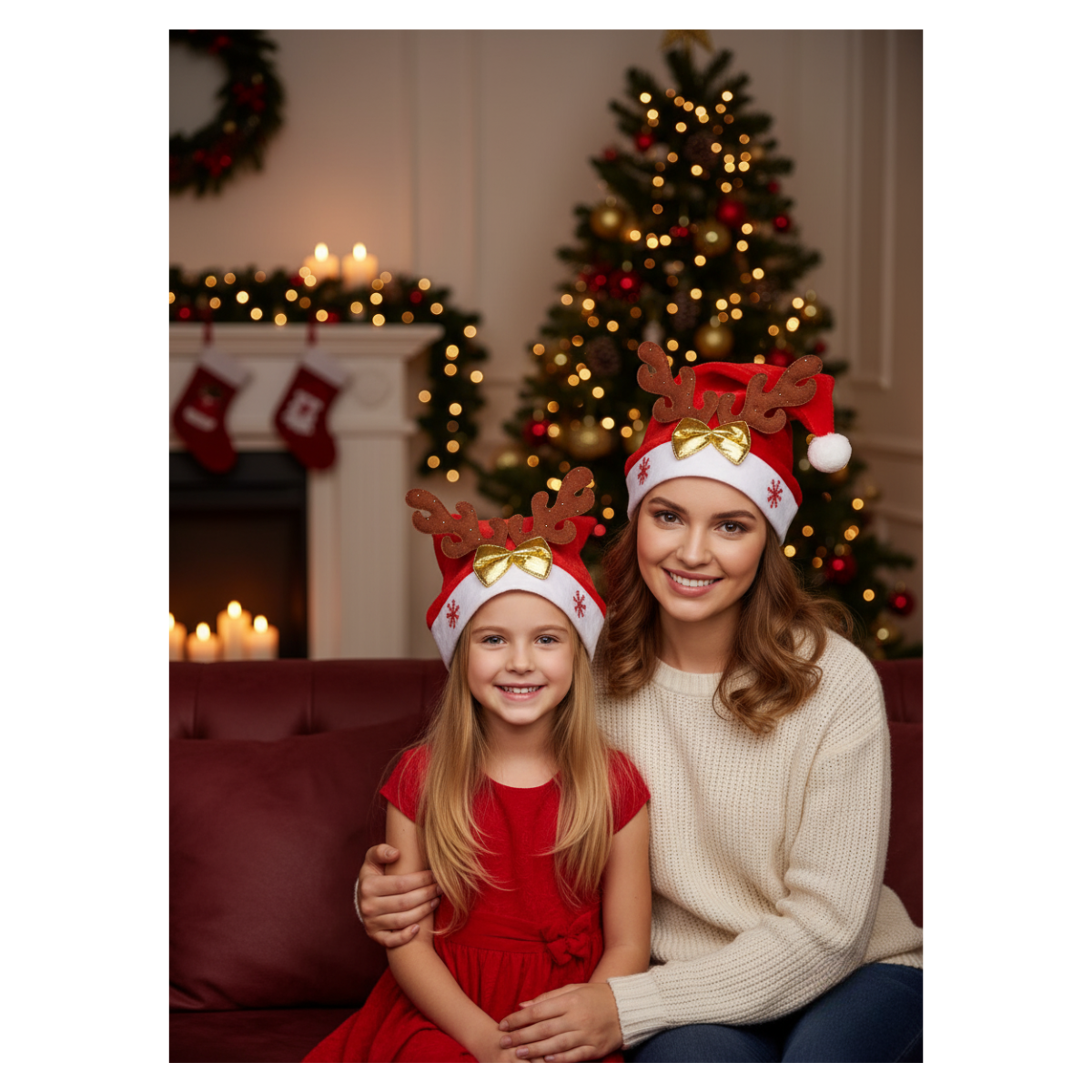 Pack 12 Gorros Navidad Reno Terciopelo Accesorio Navidad 2025-3