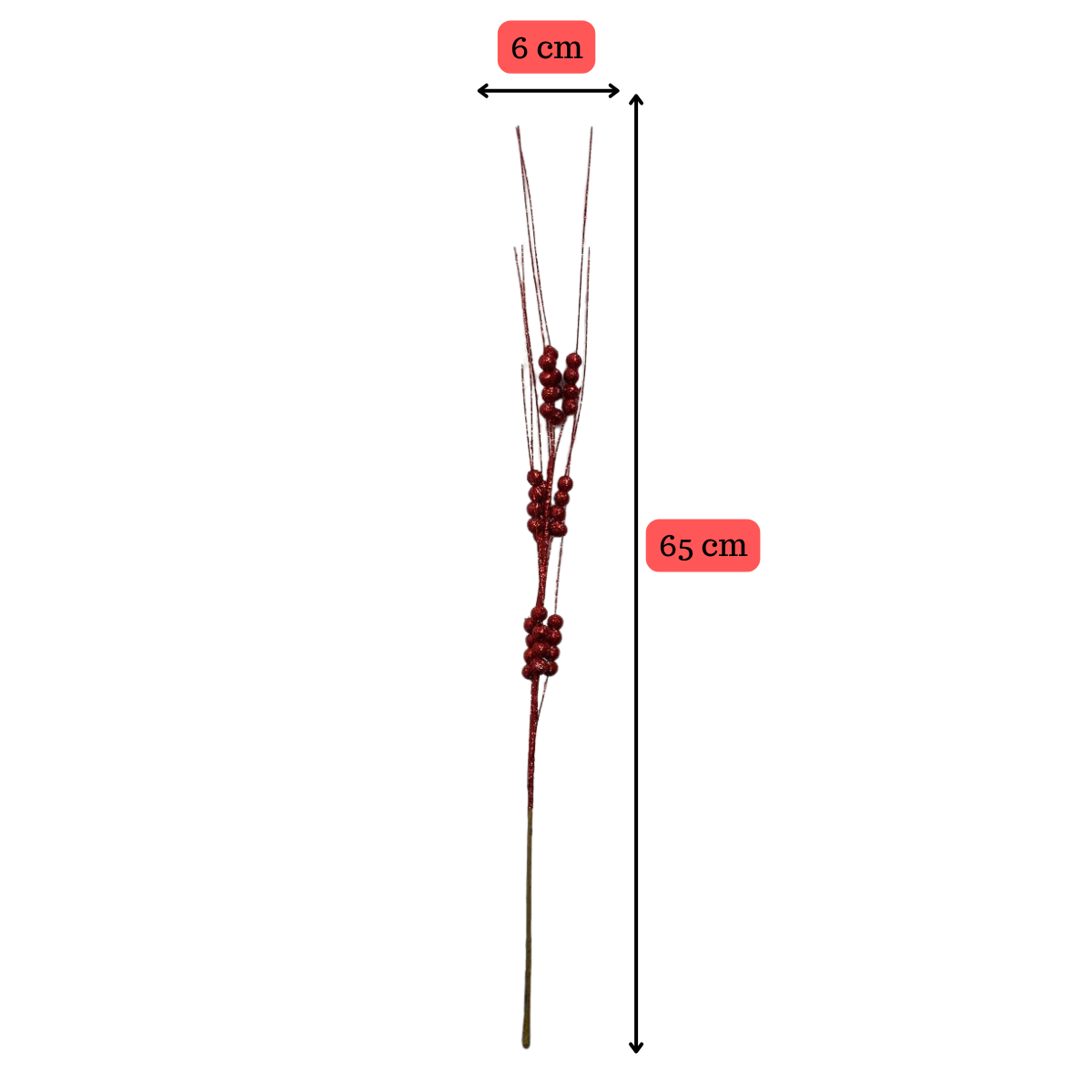 Pack 3 Ramas De Navidad Bayas Con Tallo De Acebo Navideño 65 cm -2