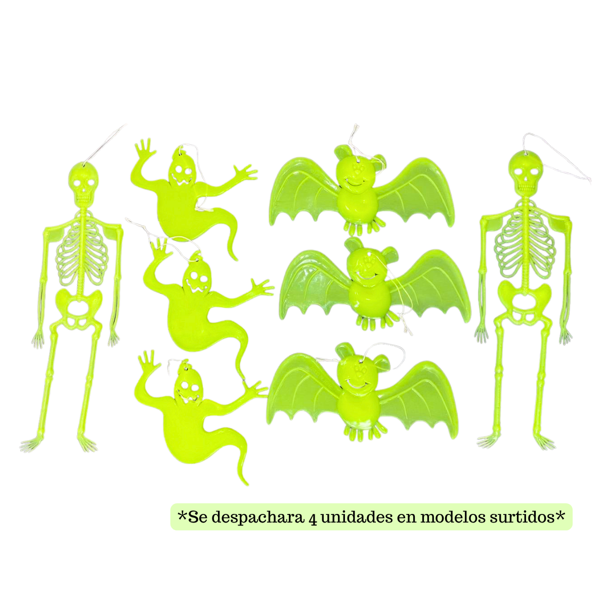 Pack 4 Colgantes Decorativos Luminosos Verde Halloween 2025-2