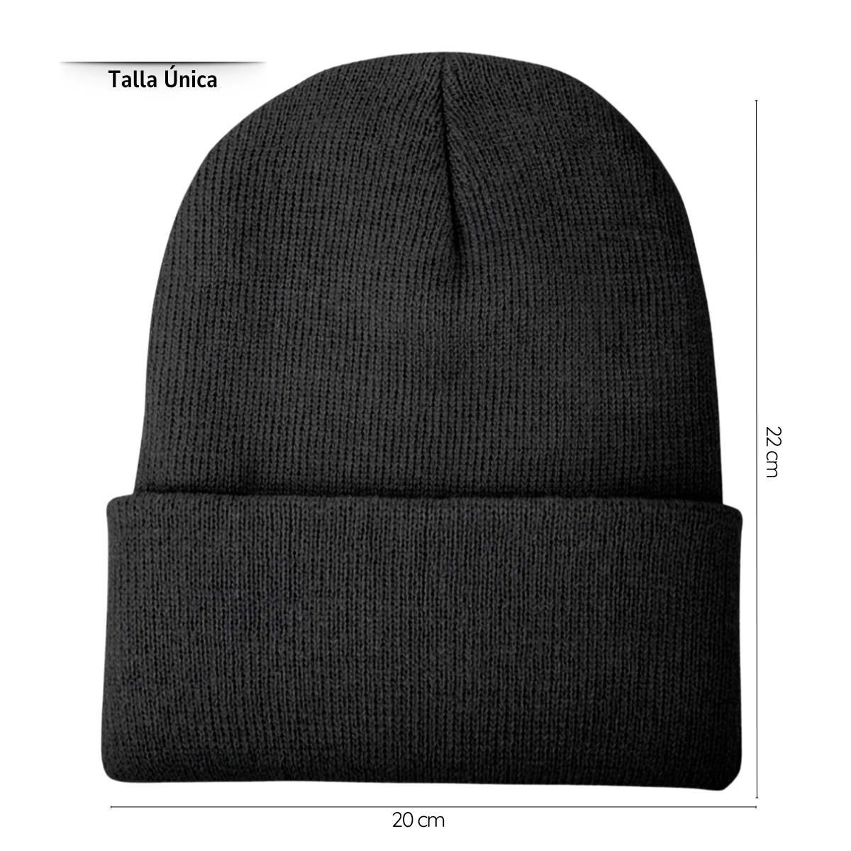 Gorro Beanie De Lana Adulto Con Doblez Negro Forro Polar-3