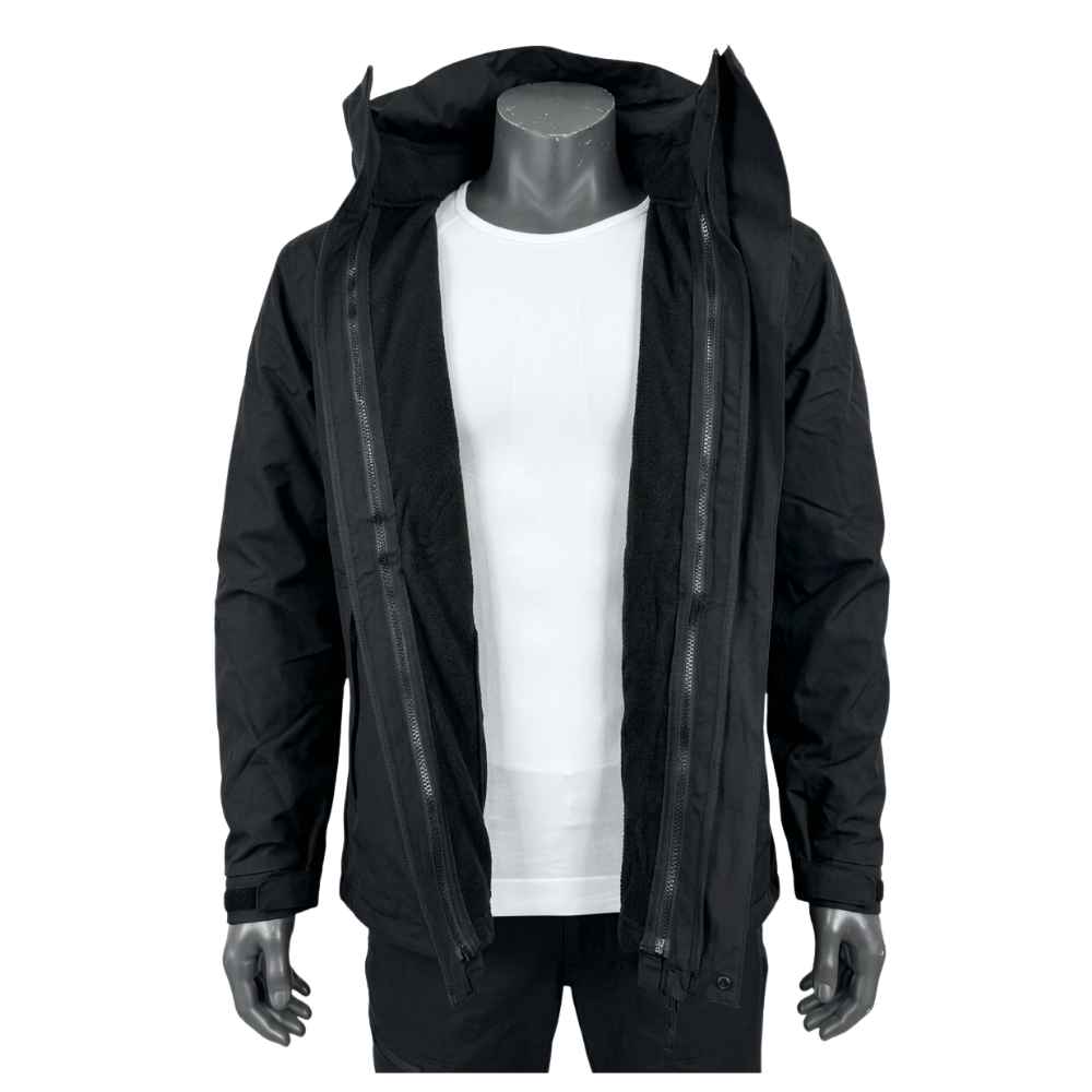 Chaqueta Doble Cortaviento Con Forro Polar Negra Térmica-1
