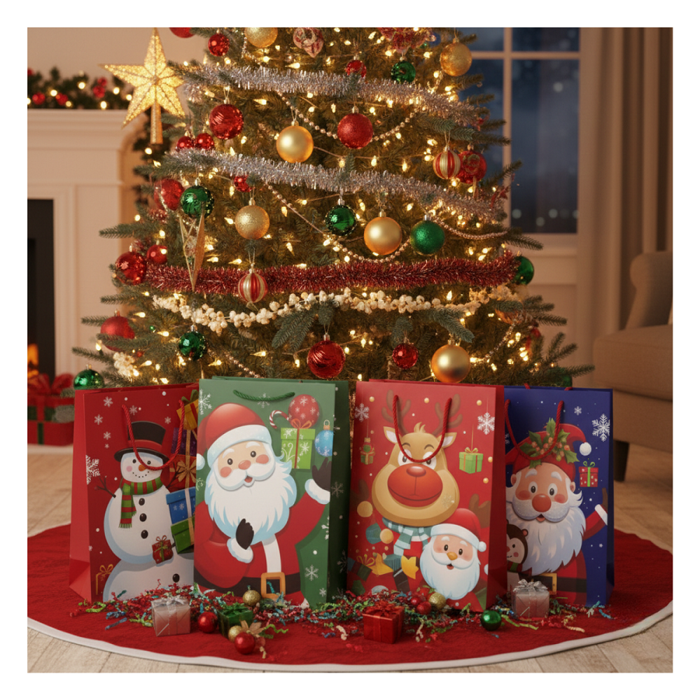 Pack 12 Bolsas De Regalo Navidad Mediana 30x16x10 cm Diseños Surtido-6