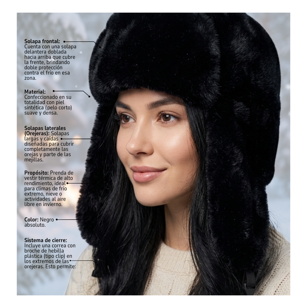 Gorro Ruso Ushanka Con Orejeras Peludo Termico Invierno Mujer-4