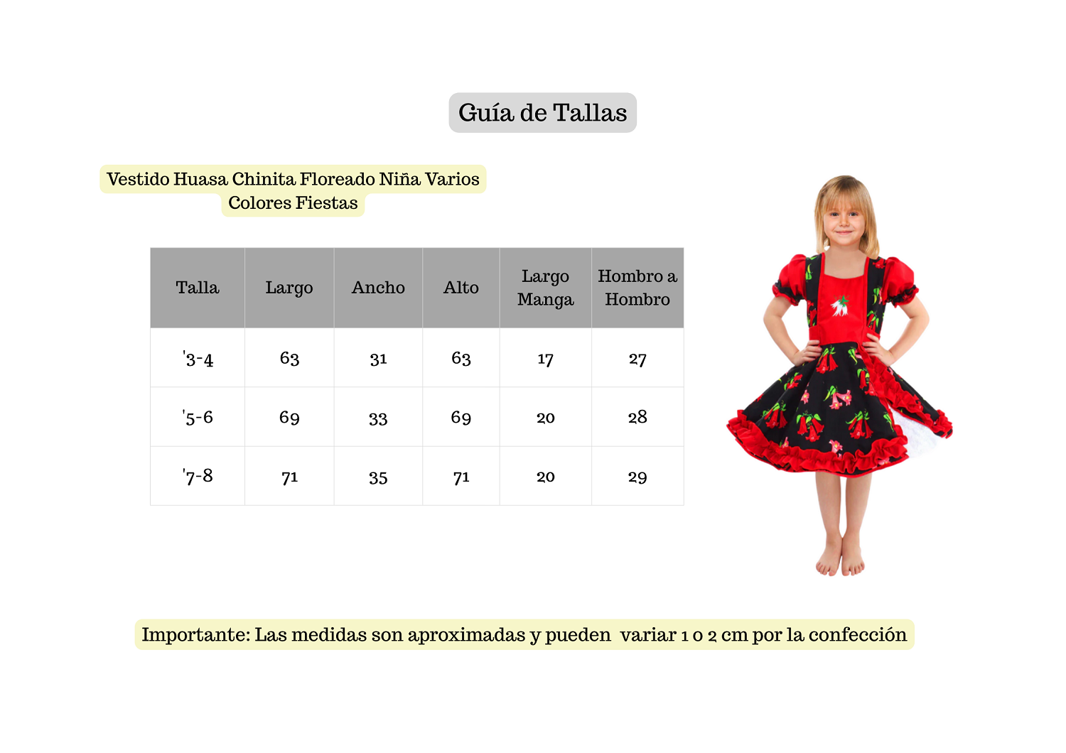 Vestido Huasa Chinita Floreado Niña Varios Colores Fiestas-3