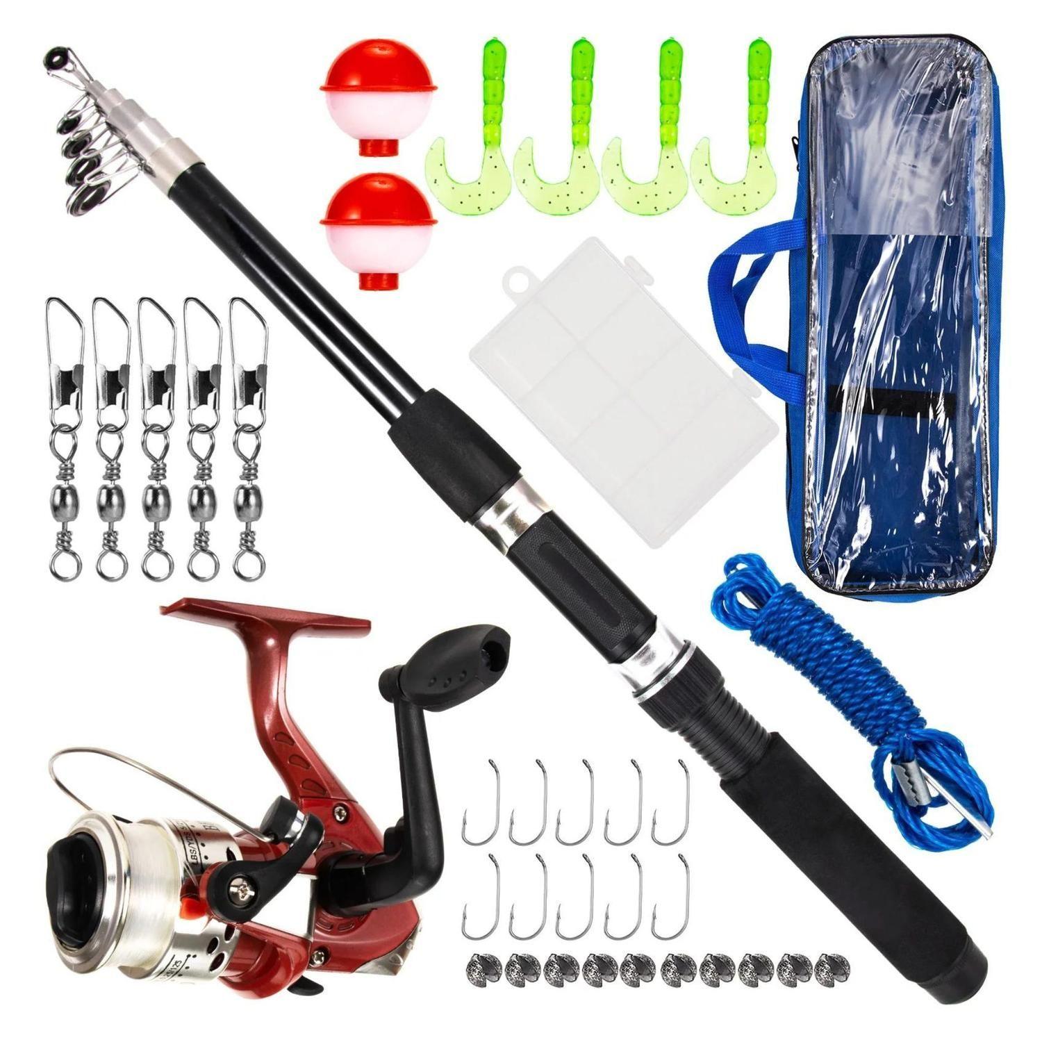 Set Pesca Caña De Pescar Telescópica Mosquero Carrete Pesca-0