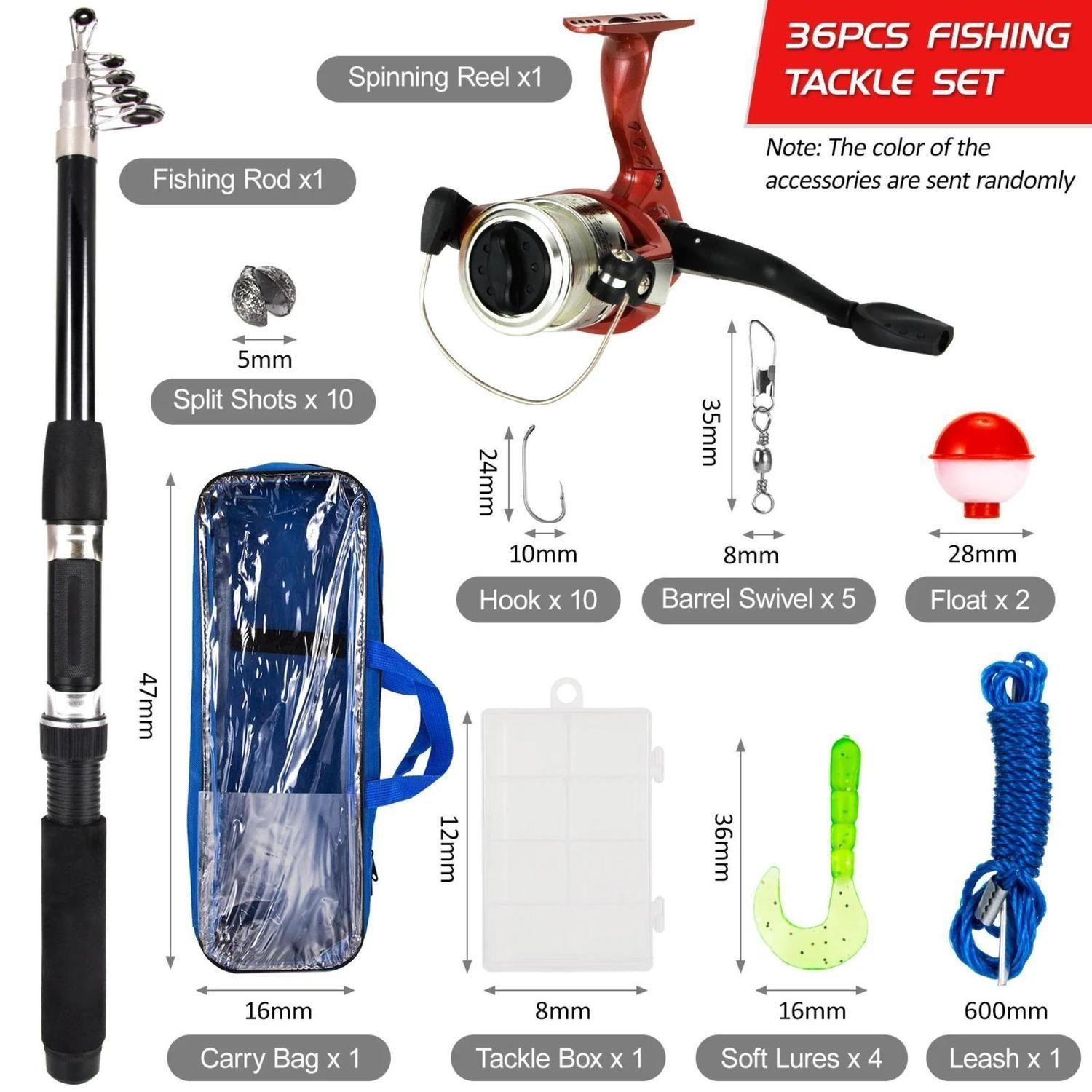 Set Pesca Caña De Pescar Telescópica Mosquero Carrete Pesca-4