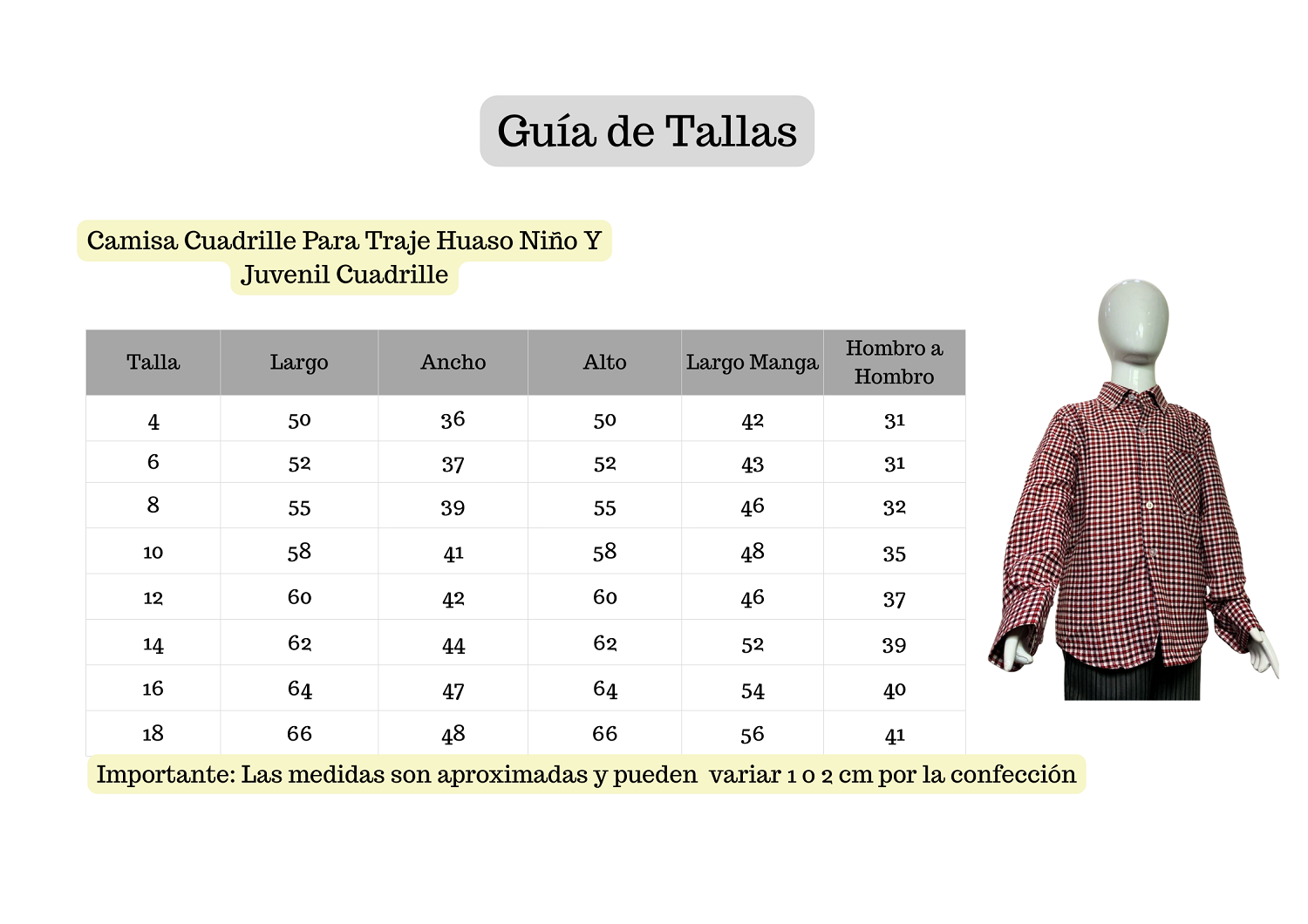 Camisa Cuadrille Para Traje Huaso Niño Y Juvenil Blanco Rojo-4