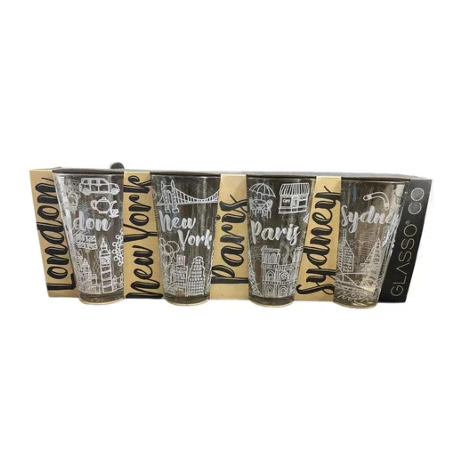 Vaso Vidrio 475ml Ciudades - Vasos para el Hogar Pack-2