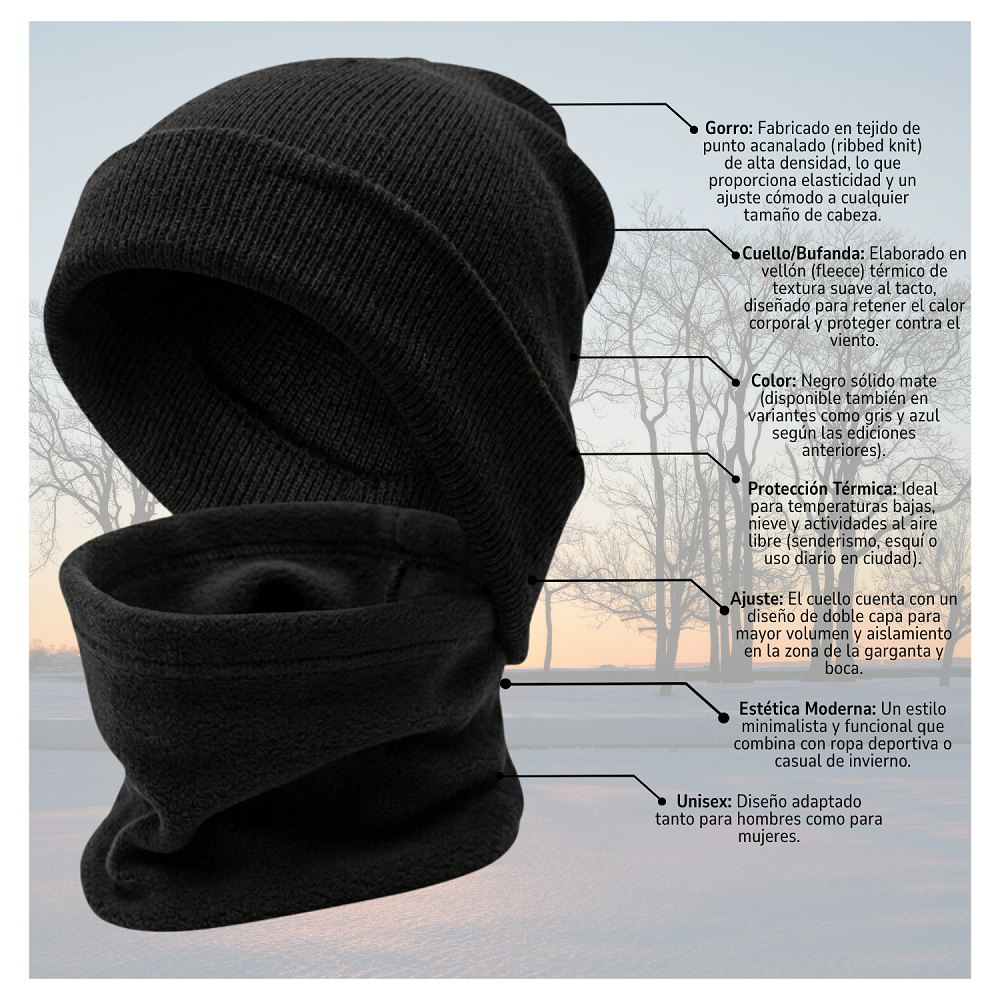 Conjunto Térmico Invierno Gorro Polar Unisex + Cuello-2
