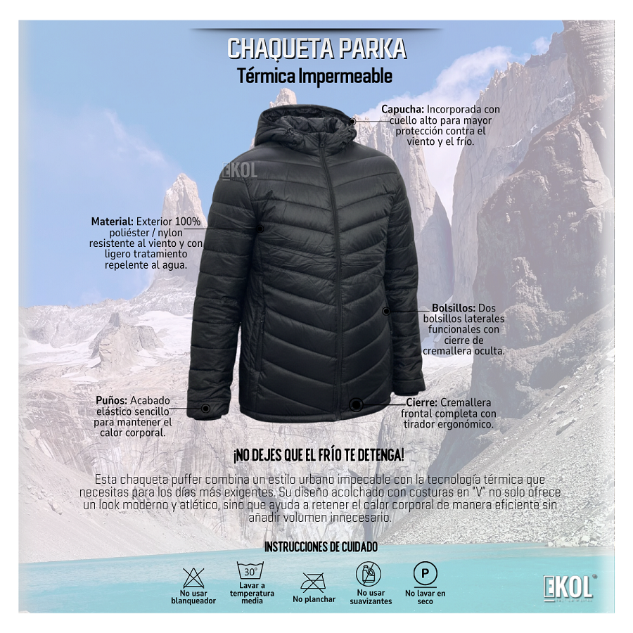 Chaqueta Parka Térmica Negra Comodidad y Calce Perfecto-3