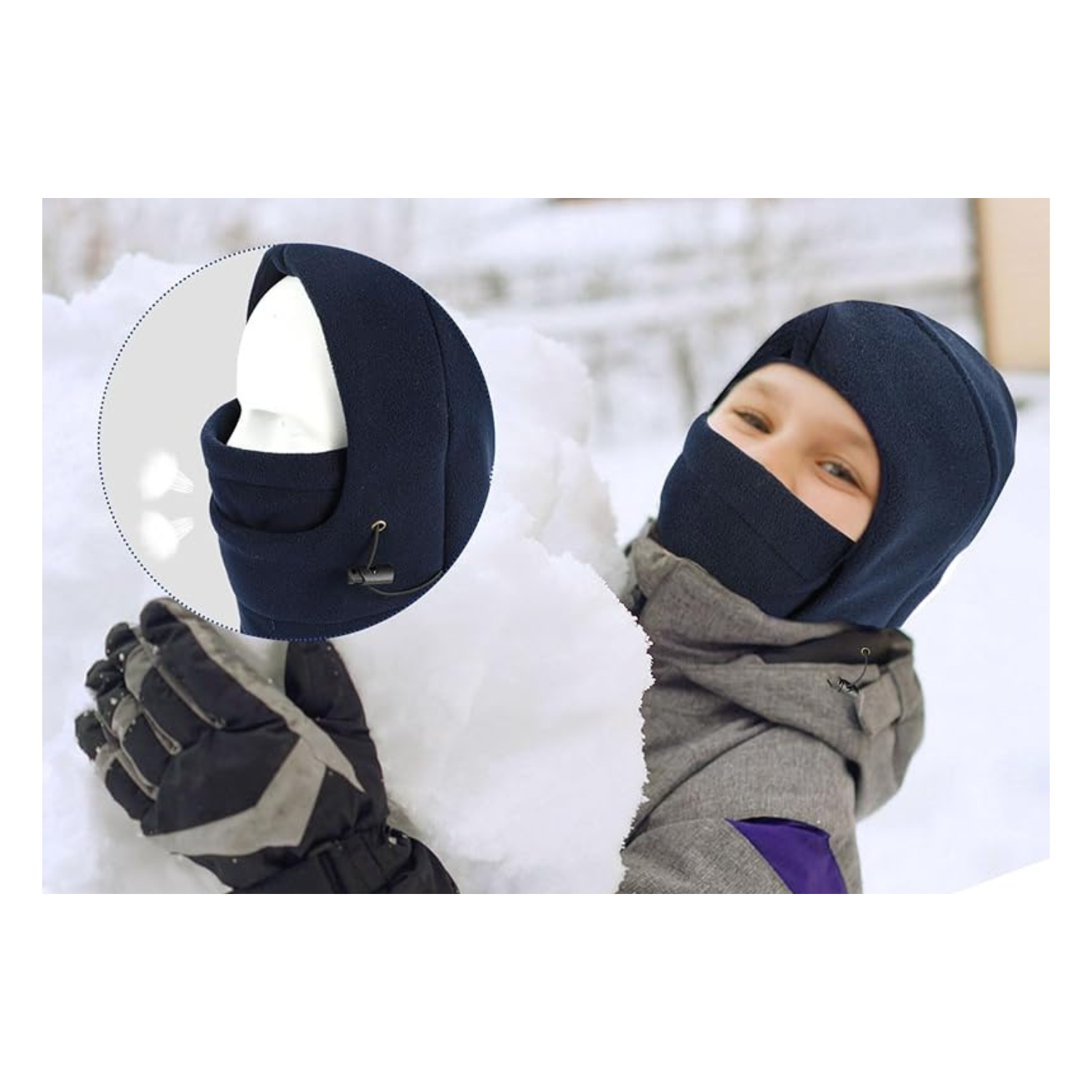 Set Invierno Infantil Gorro Pasamontaña + Guantes De Lana-7