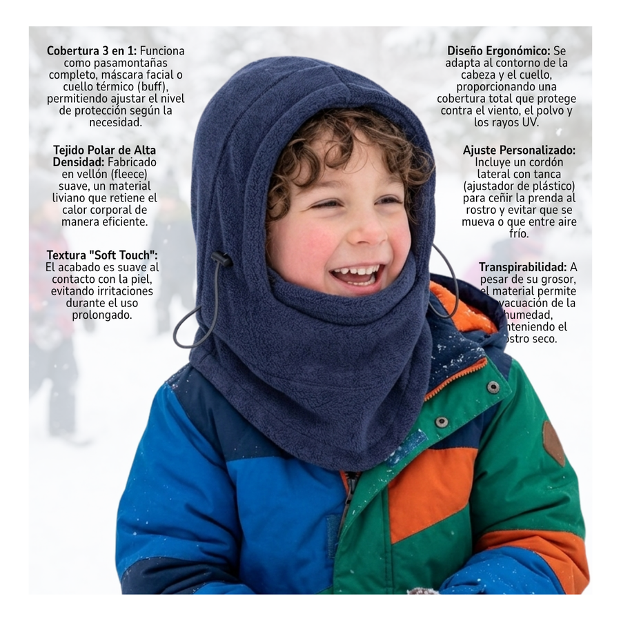 Set Invierno Infantil Gorro Pasamontaña + Guantes De Lana-4