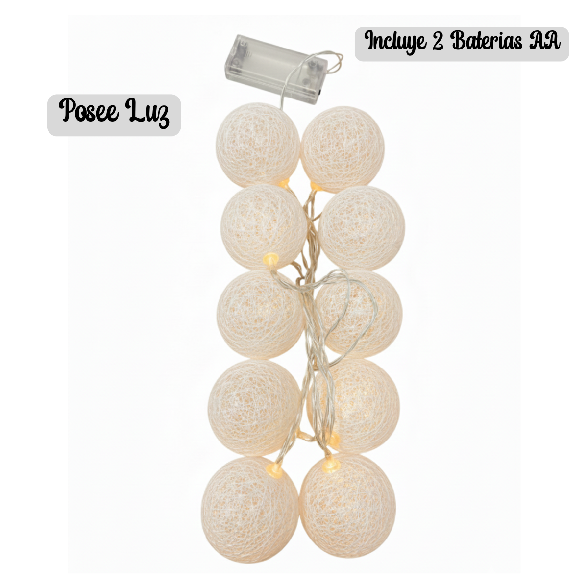 Pack 10 Bolas Con Luces Blanca Decoración Navidad 2025-4