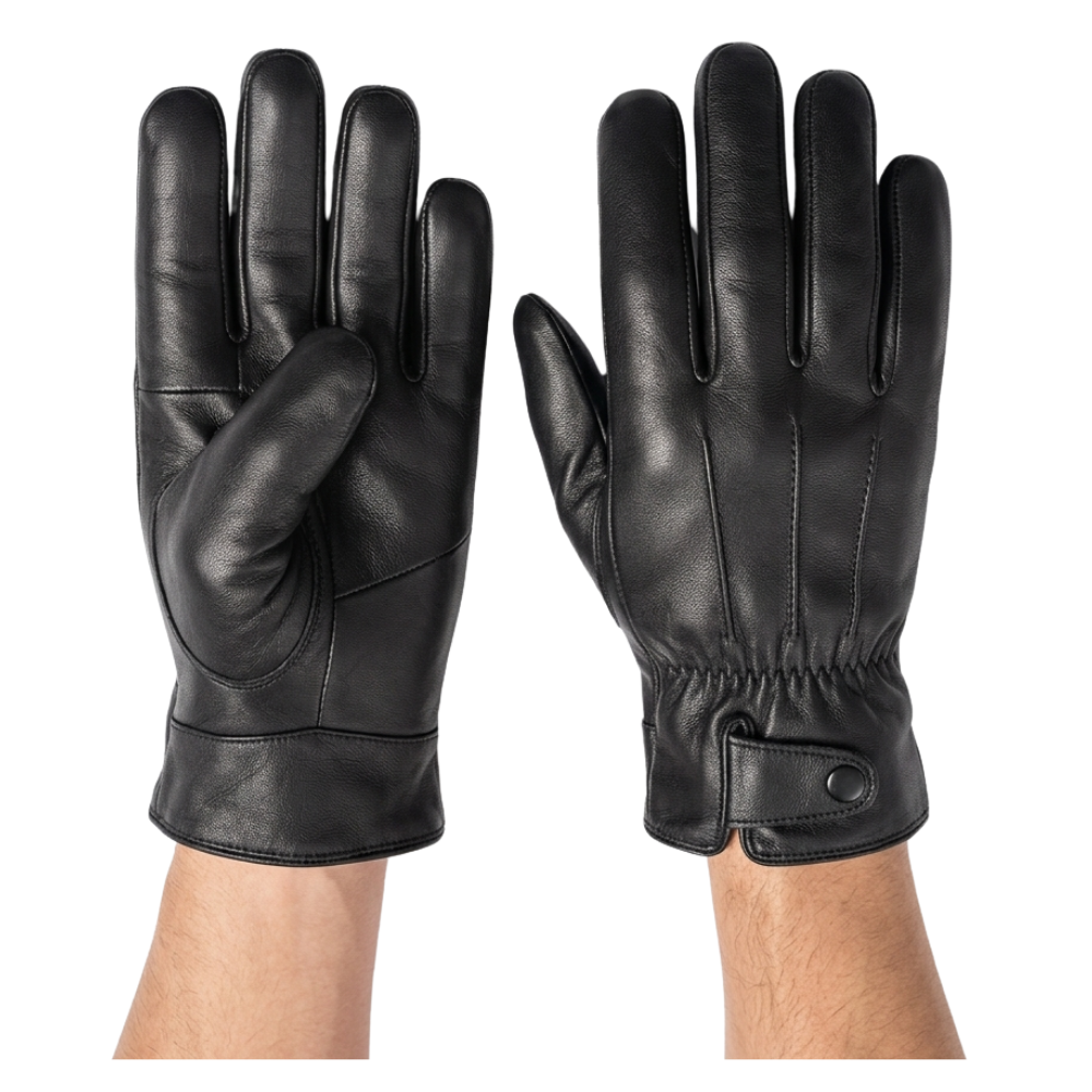 Guantes De Cuero Con Ajuste De Botón Y Elástico Clásicos Elegantes Para Hombre Invierno-2
