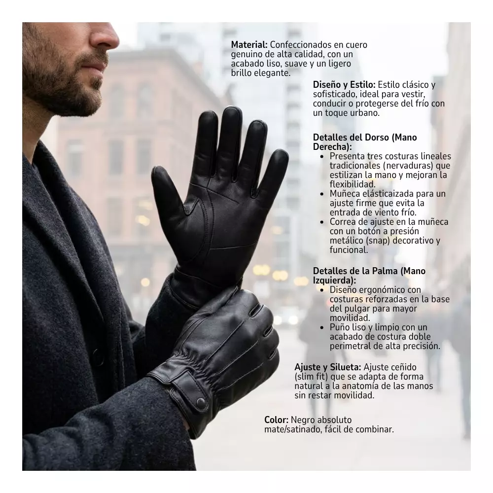 Guantes De Cuero Con Ajuste De Botón Y Elástico Clásicos Elegantes Para Hombre Invierno-4