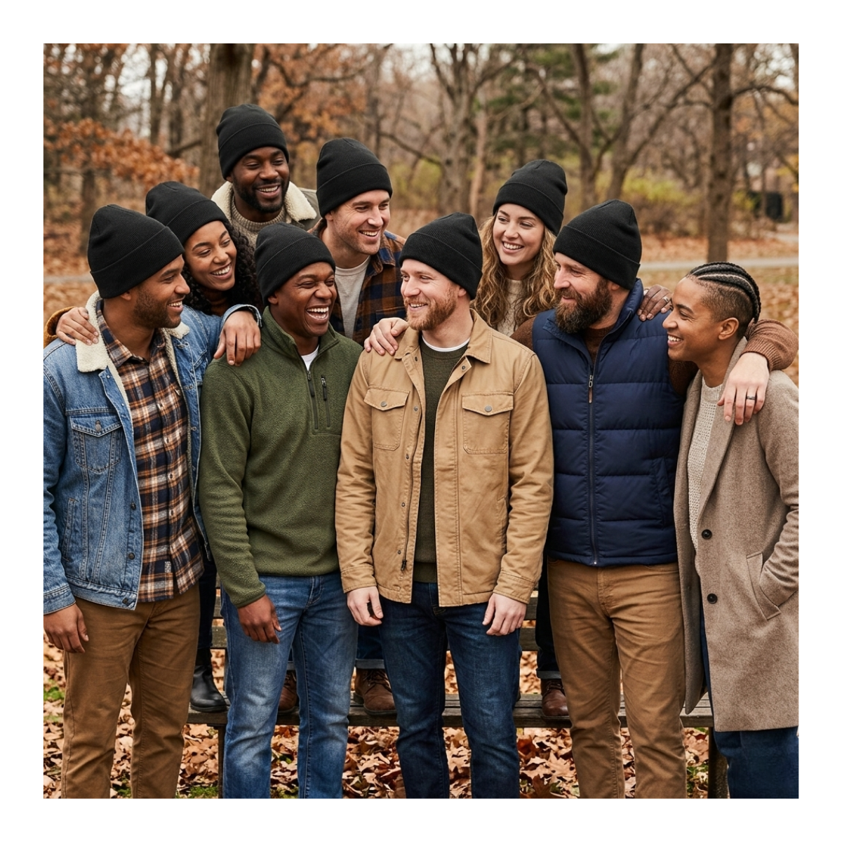 Pack 12 Gorro De Lana Con Doblez Adulto Azul / Negro-3