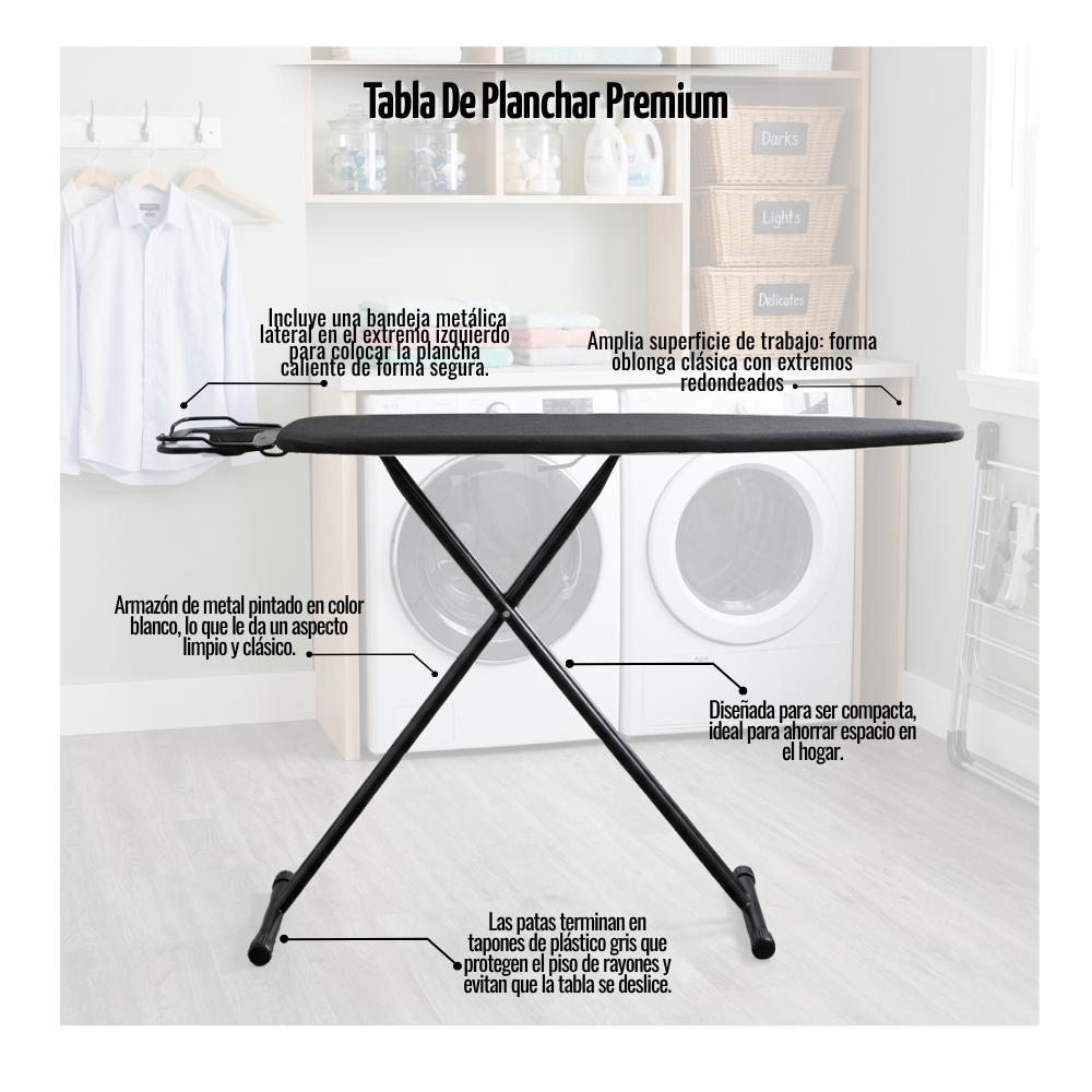 Tabla De Planchar Reforzada Plegable Premium Diseño Moderno 135x90 cm-4