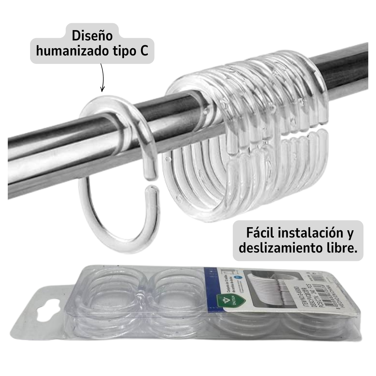 Set De 12 Ganchos Para Cortina De Baño Transparente-3