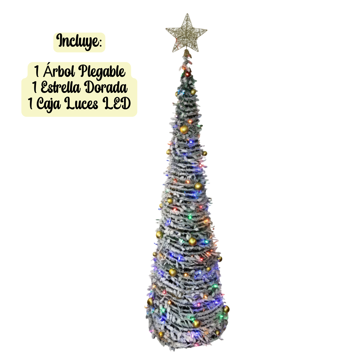 Árbol De Pascua Plegable Premium Nevado 2.10 Con Estrella y Luces LED Navidad 2025-2