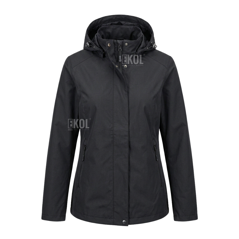Chaqueta Cortaviento Mujer con Capucha Ajustable y Cuello Alto-1