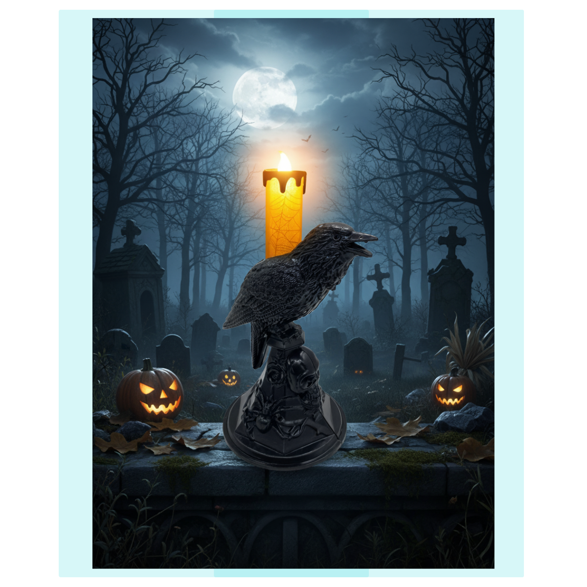 Candelabro Con Forma De Cuervo Negro/Vela LED/Halloween 2025-3