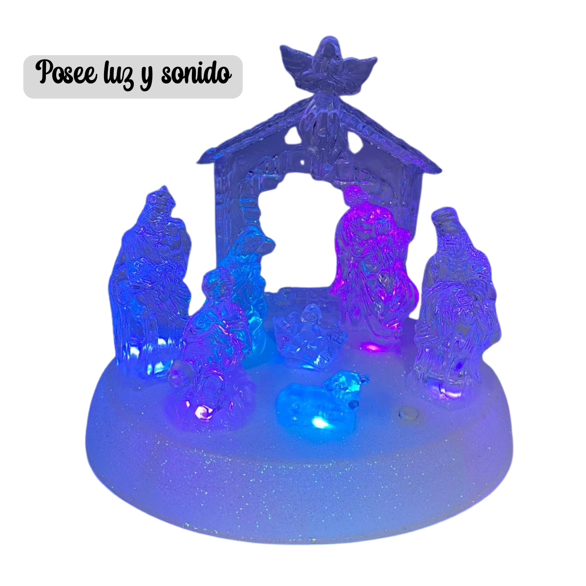Nacimiento Mini Pesebre Navidad Acrílico Luces Led Decoración-3