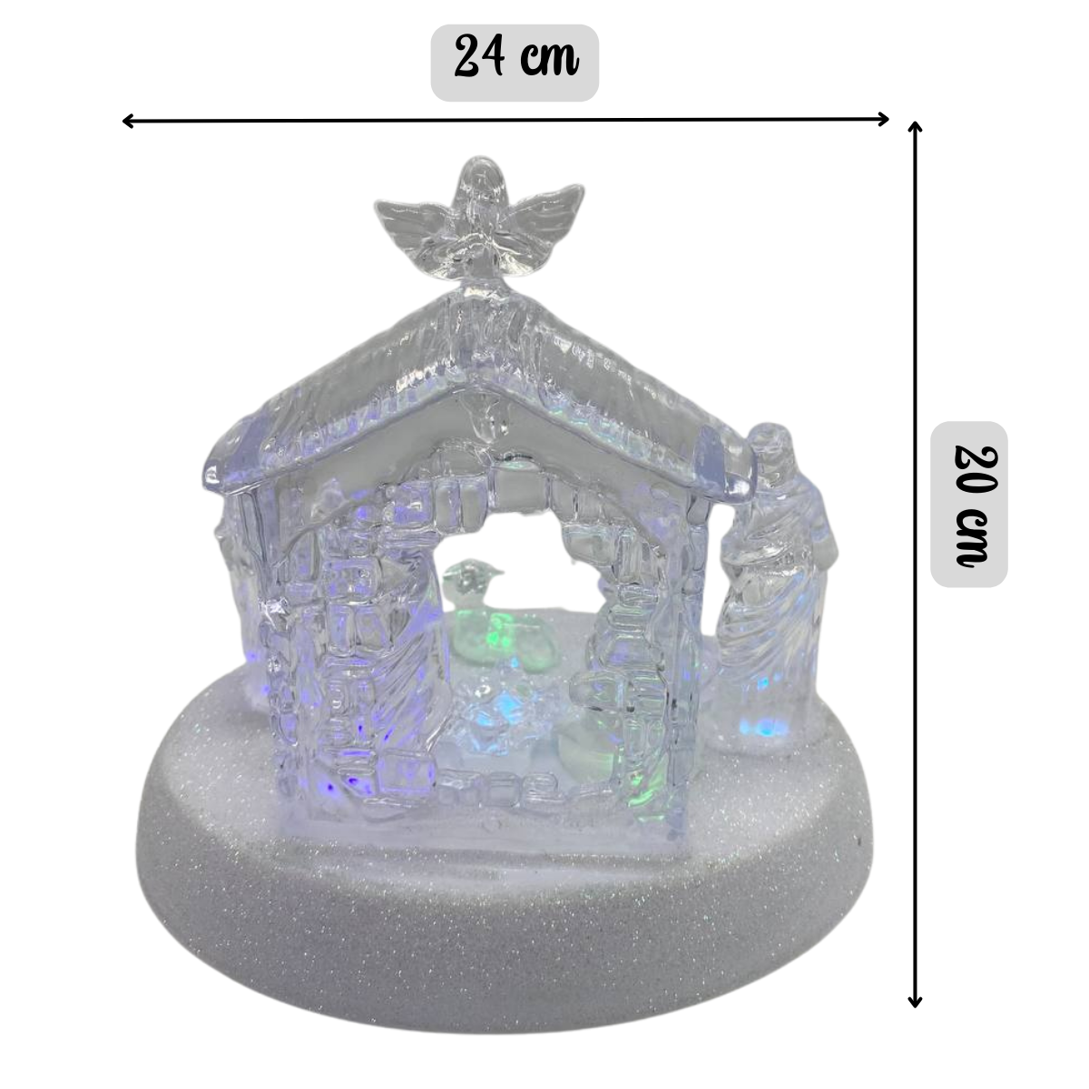Nacimiento Mini Pesebre Navidad Acrílico Luces Led Decoración-7