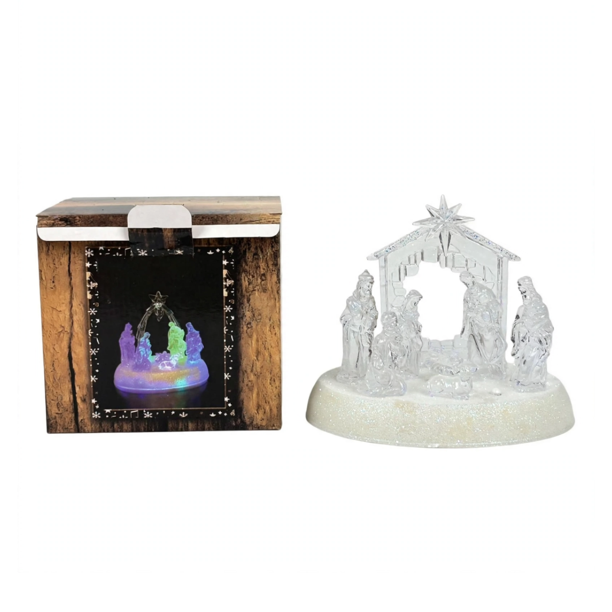 Nacimiento Mini Pesebre Navidad Acrílico Luces Led Decoración-2