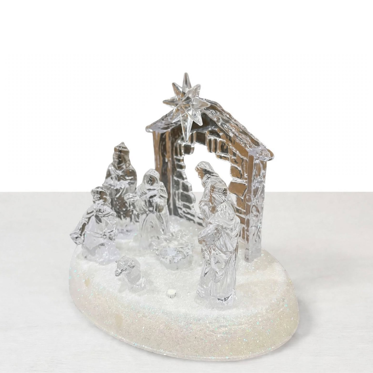 Nacimiento Mini Pesebre Navidad Acrílico Luces Led Decoración-0