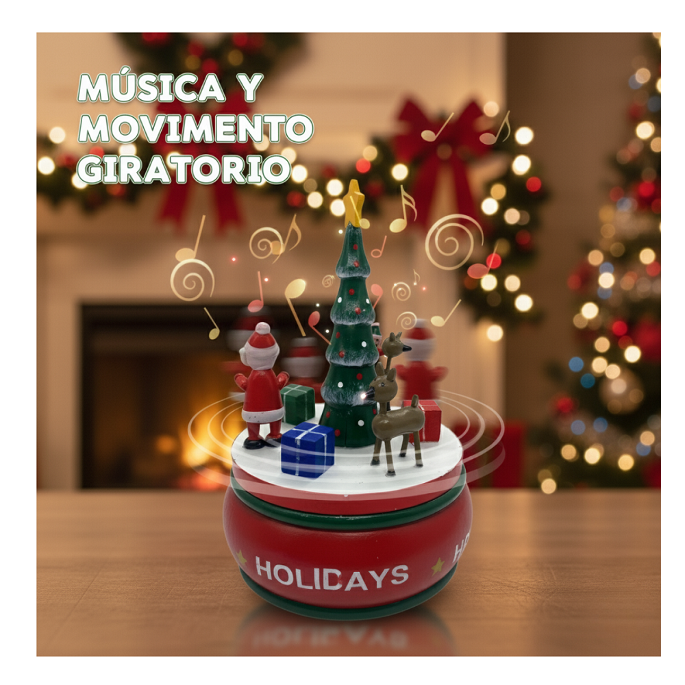 Arbolito Navideño Caja Musical Renos Madera 20cm Decoración Navidad 2025-2