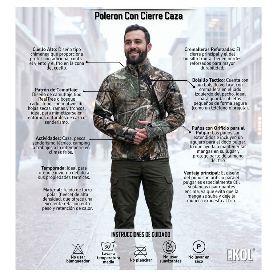 Poleron Polar de Caza con Cierre Hombre Térmico Camuflado-2