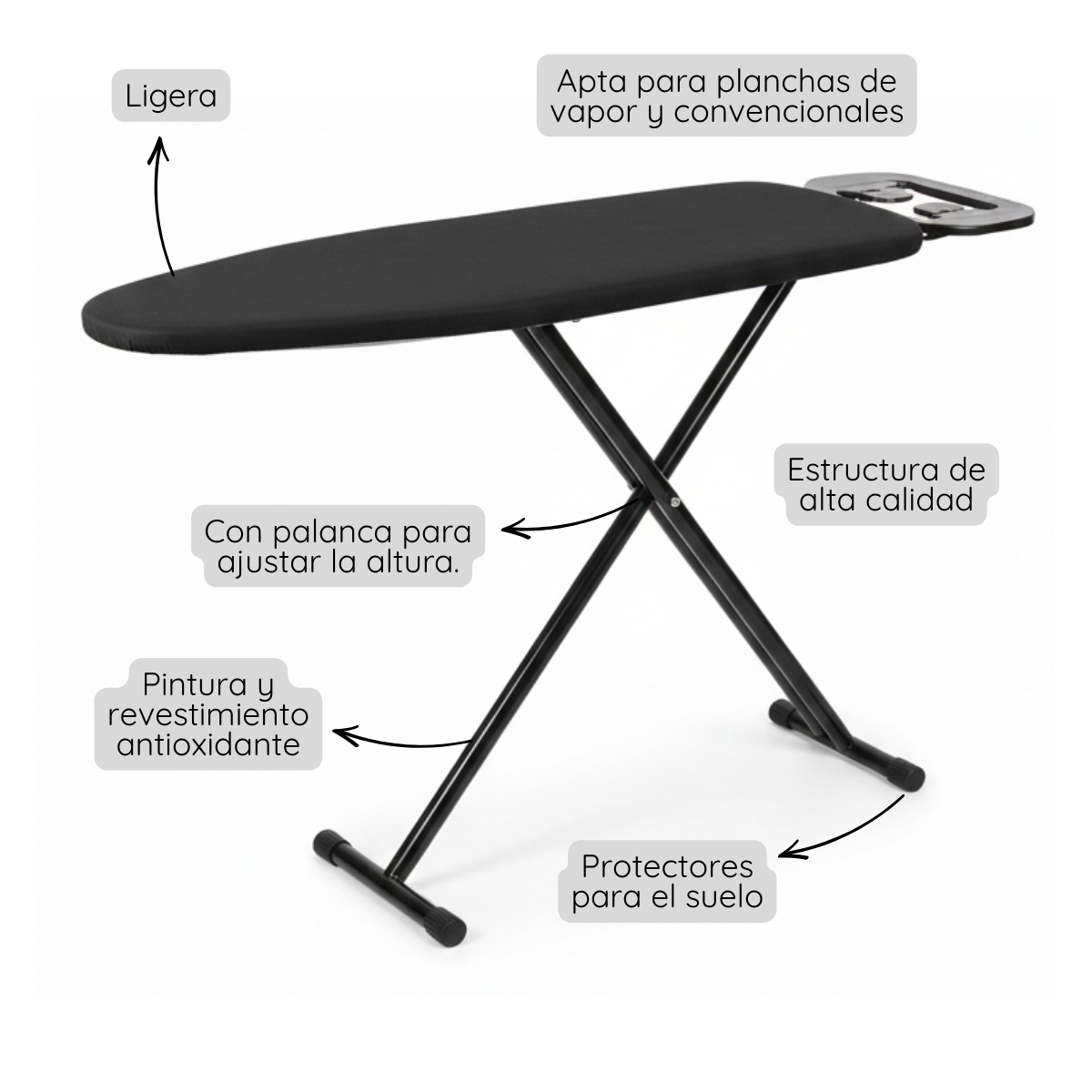 Tabla De Planchar Premium Negra Mesa De Planchar Metal Resistente-3