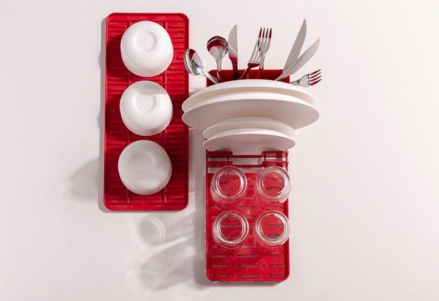 Escurridor De Platos Con Bandeja Single Coza Rojo-2