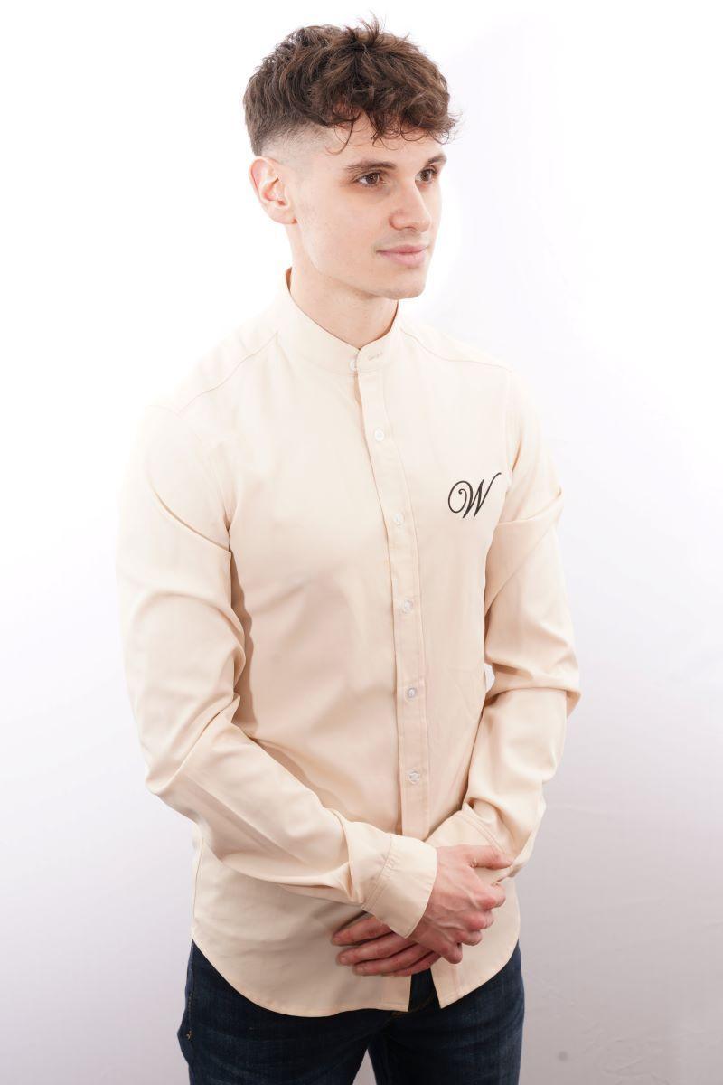 Camisa beige White Clothing manga larga fit-2