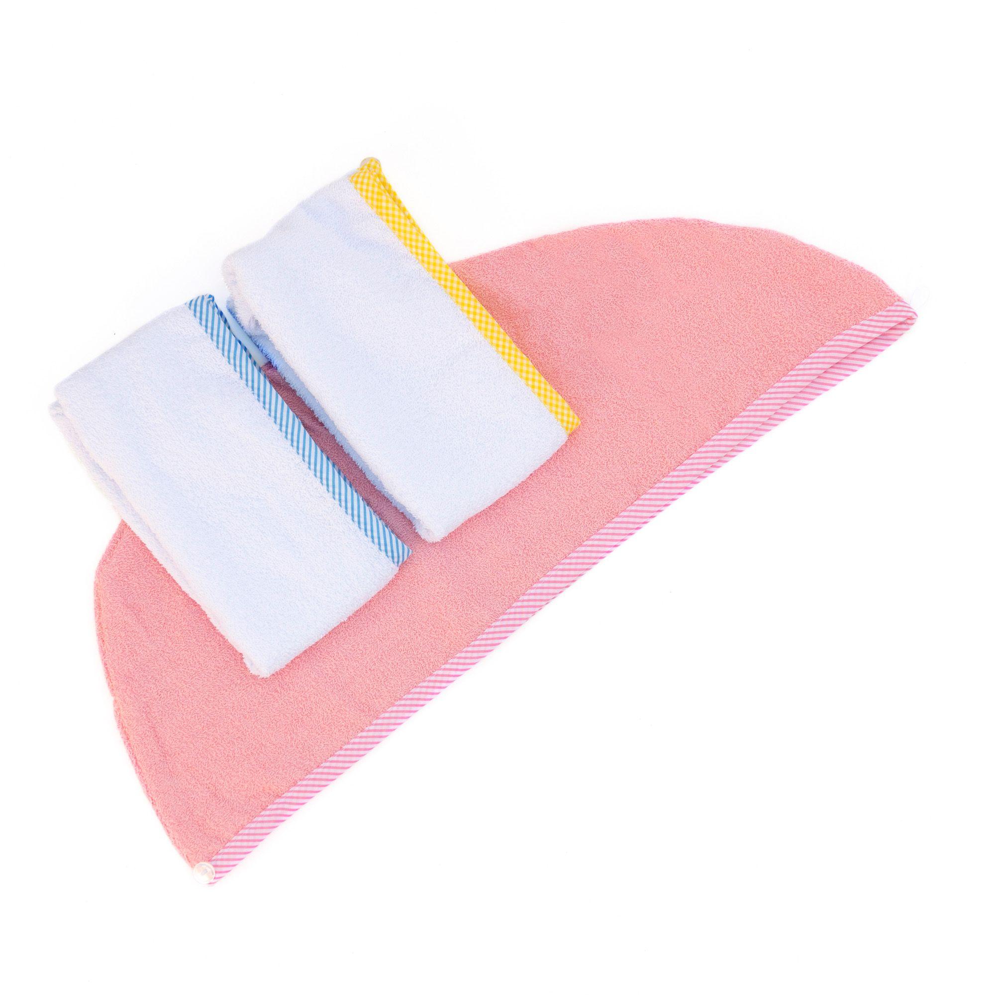 Pack Toalla Turbante pelo - Blanco y Rosado-0