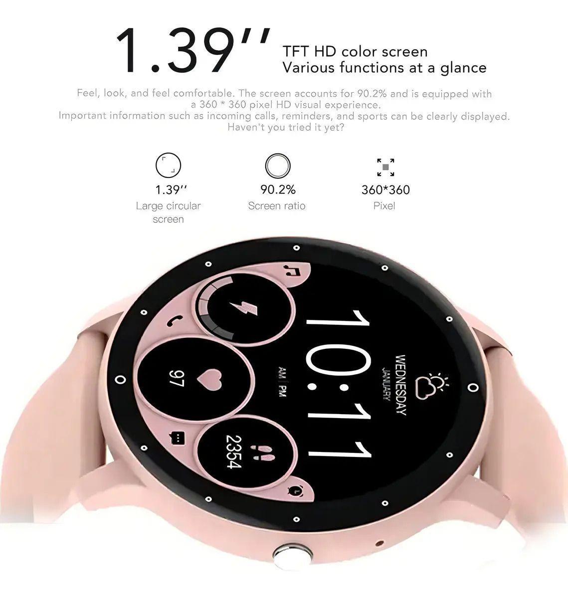Reloj Inteligente Zwear Zl02 Pro Bt 5.2 Android Ios 1.3 Con Pantalla Rosa Pálido Negro-4