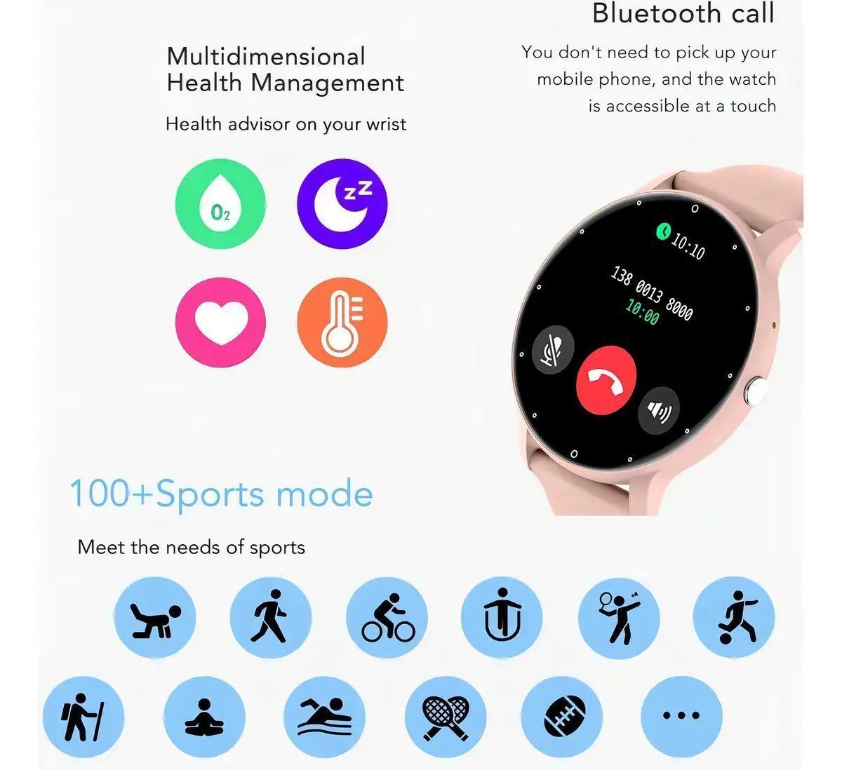 Reloj Inteligente Zwear Zl02 Pro Bt 5.2 Android Ios 1.3 Con Pantalla Rosa Pálido Negro-6
