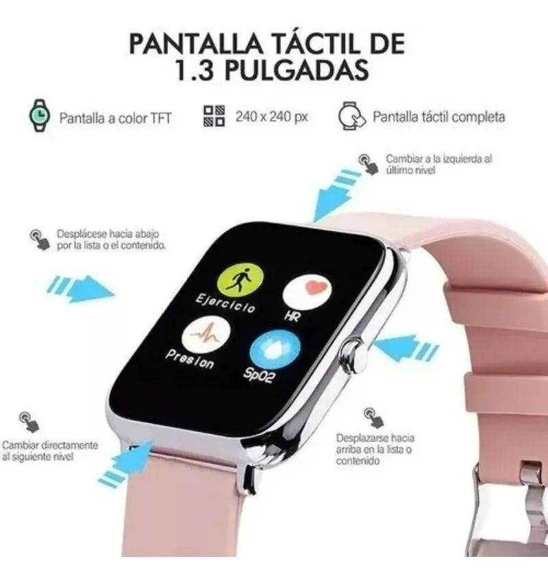 Smartwatch Deportivo P22 Rosa Reloj Inteligente Plateado Rosa Claro-3