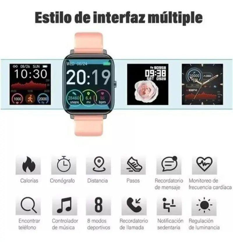 Smartwatch Deportivo P22 Rosa Reloj Inteligente Plateado Rosa Claro-6