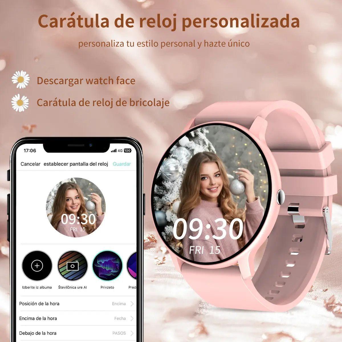 Smartwatch Lige Zl02d Display De 1.39 Con Correa De Silicona Con Correa Color Rosa-4