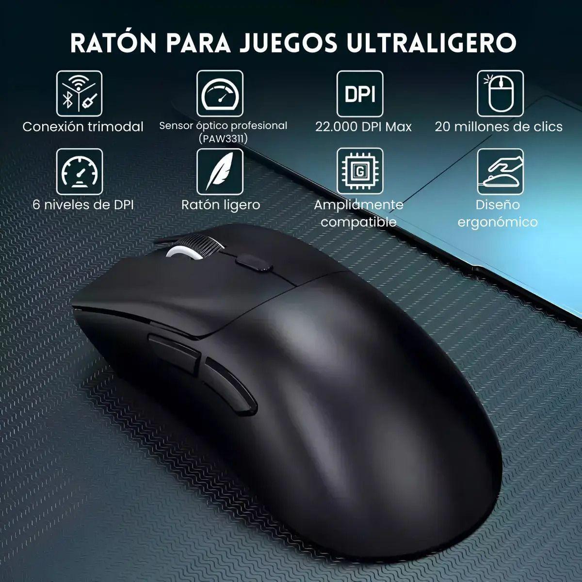 Mouse Gamer X11 Attack Shark Tri Mode 22000 Dpi Paw3311 Dock Color Negro-6