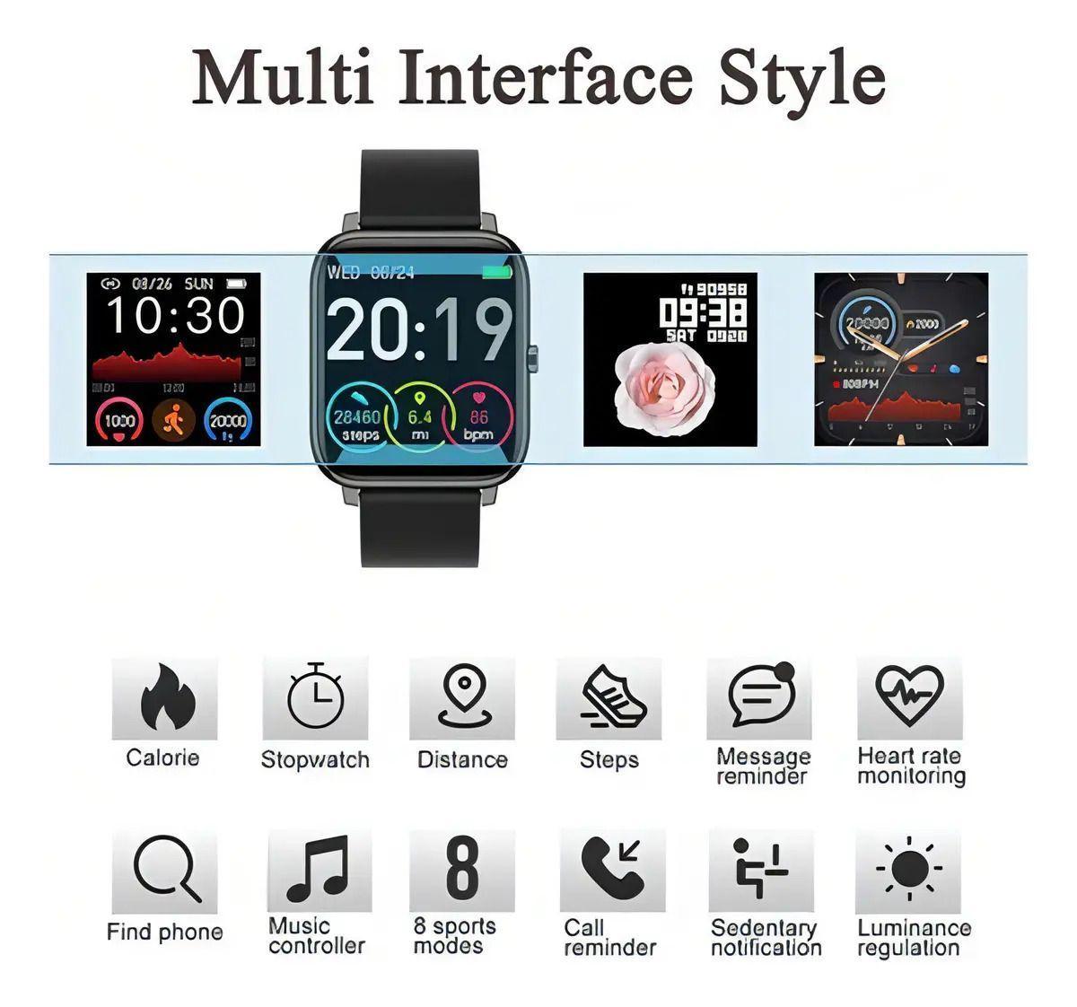 Smartwatch Mujer Hombre Reloj Inteligente Y Impermeable Ipx7 Negro-2