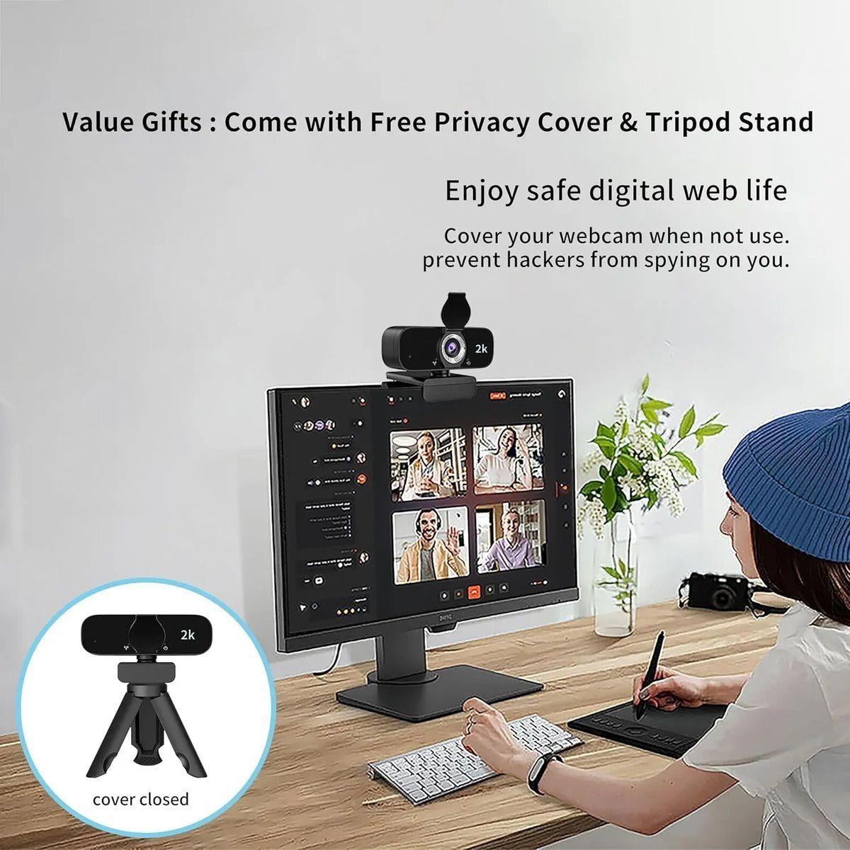 Camara Web 2k 1440p Calidad Mac/windows Con Tripode Negro-5