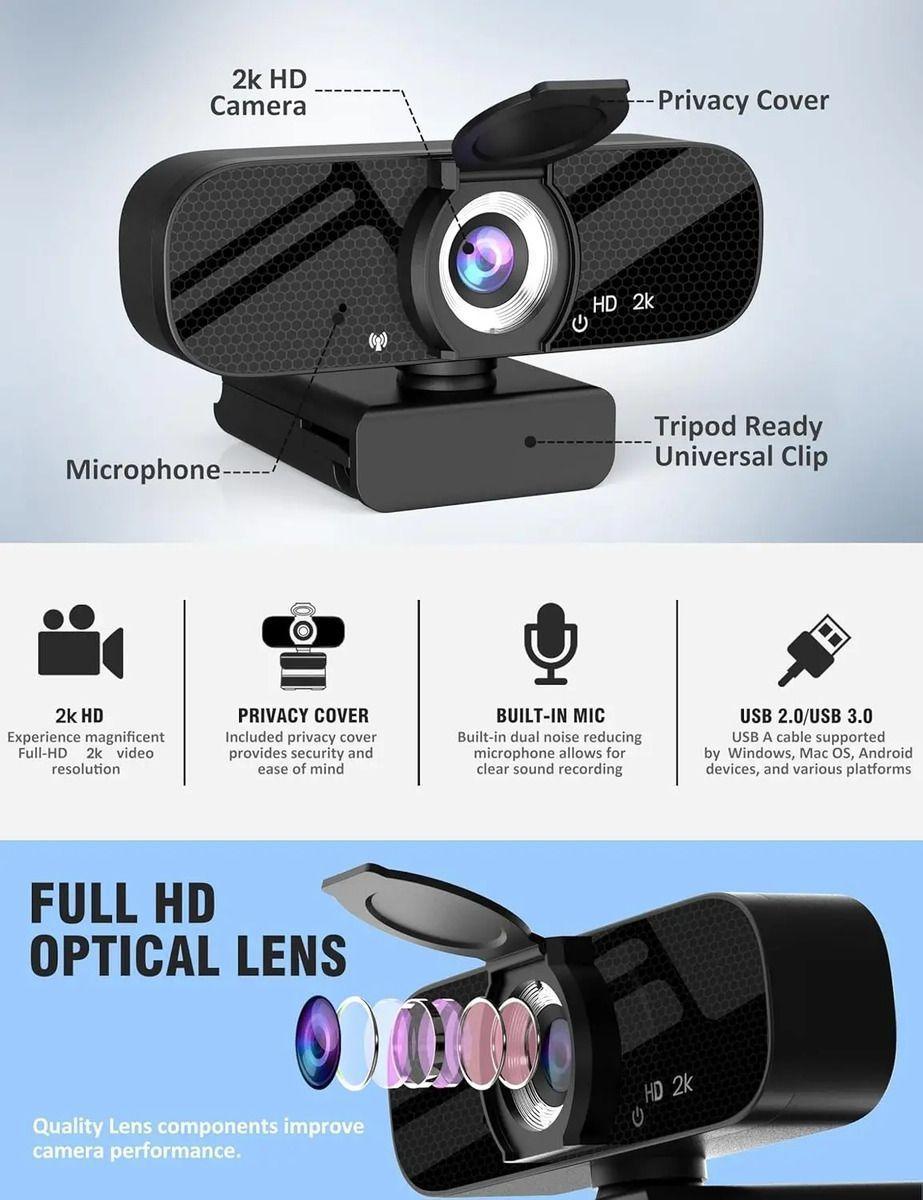 Camara Web 2k 1440p Calidad Mac/windows Con Tripode Negro-6
