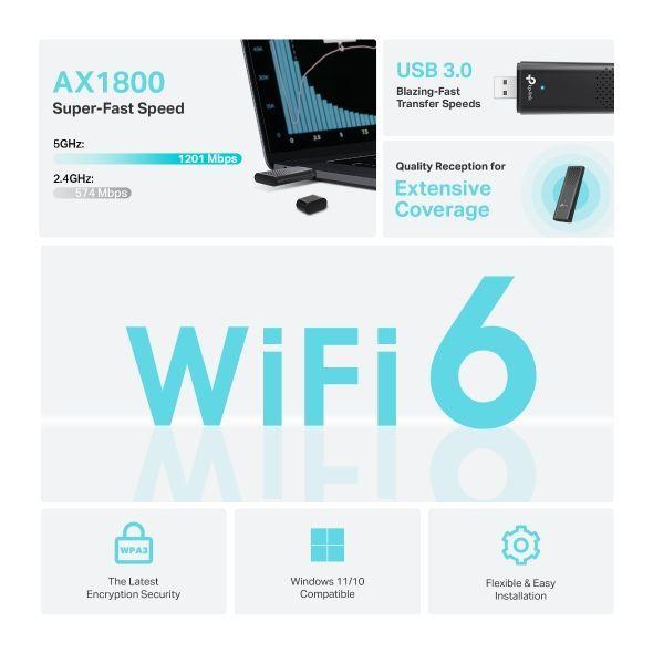 TP Link Archer TX20U Adaptador USB Wi Fi 6 AX1800 USB 3 0 Doble Banda Negro-3