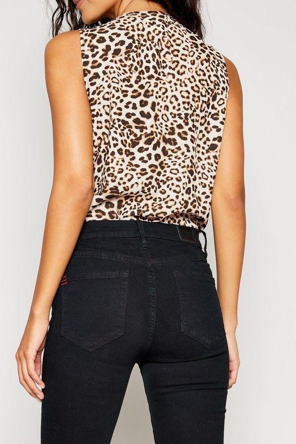 Body Mujer Animal Print de Gasa Sin Mangas-2
