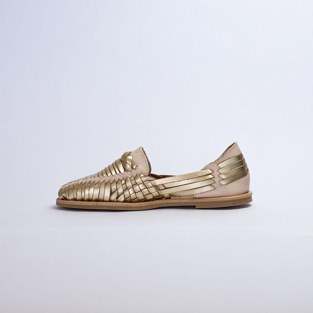 Zapatos de Cuero Tejidos Julieta Dorado - Hueso-1