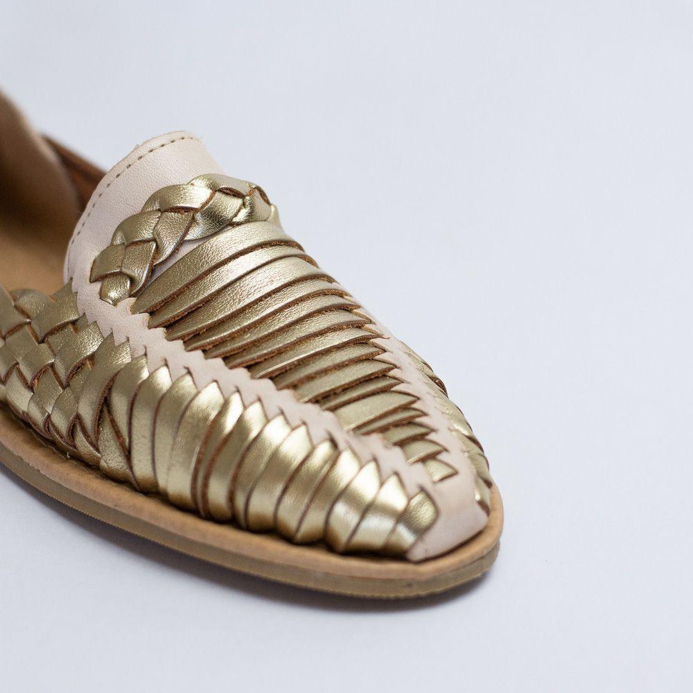 Zapatos de Cuero Tejidos Julieta Dorado - Hueso-3